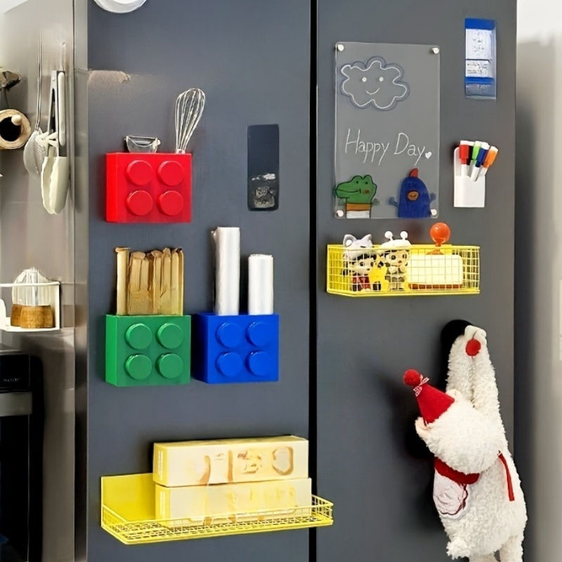 Thumbnail: 1/4pc Magnetic Storage Box Refrigerator Entrance Door Shelf Organizer Building B