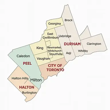 Service area coverage map of DrainPro plumbing services across Toronto and GTA
