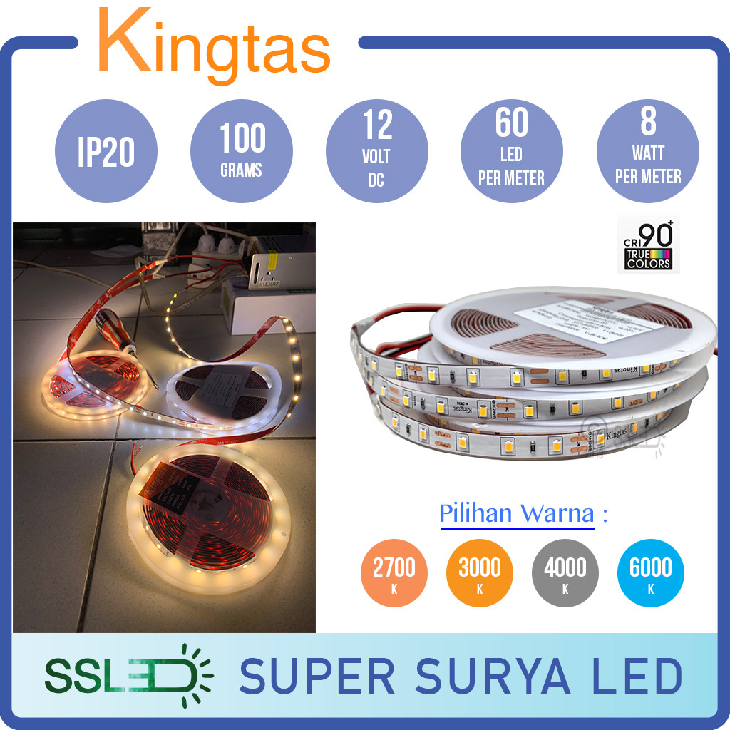 KINGTAS LED Strip DC 12 Volt 60 leds per meter 1 Roll 5 Meter