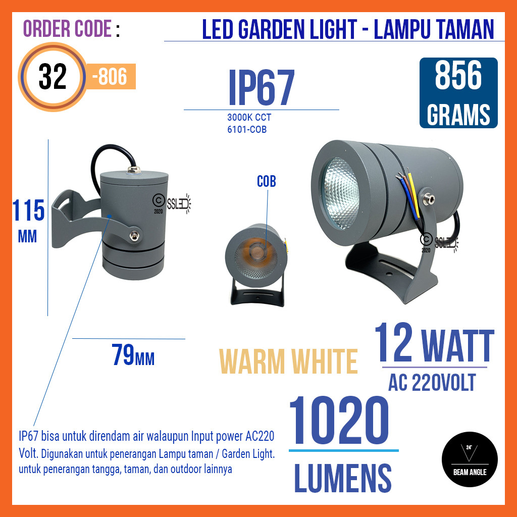 Lampu taman LED 12 Watt