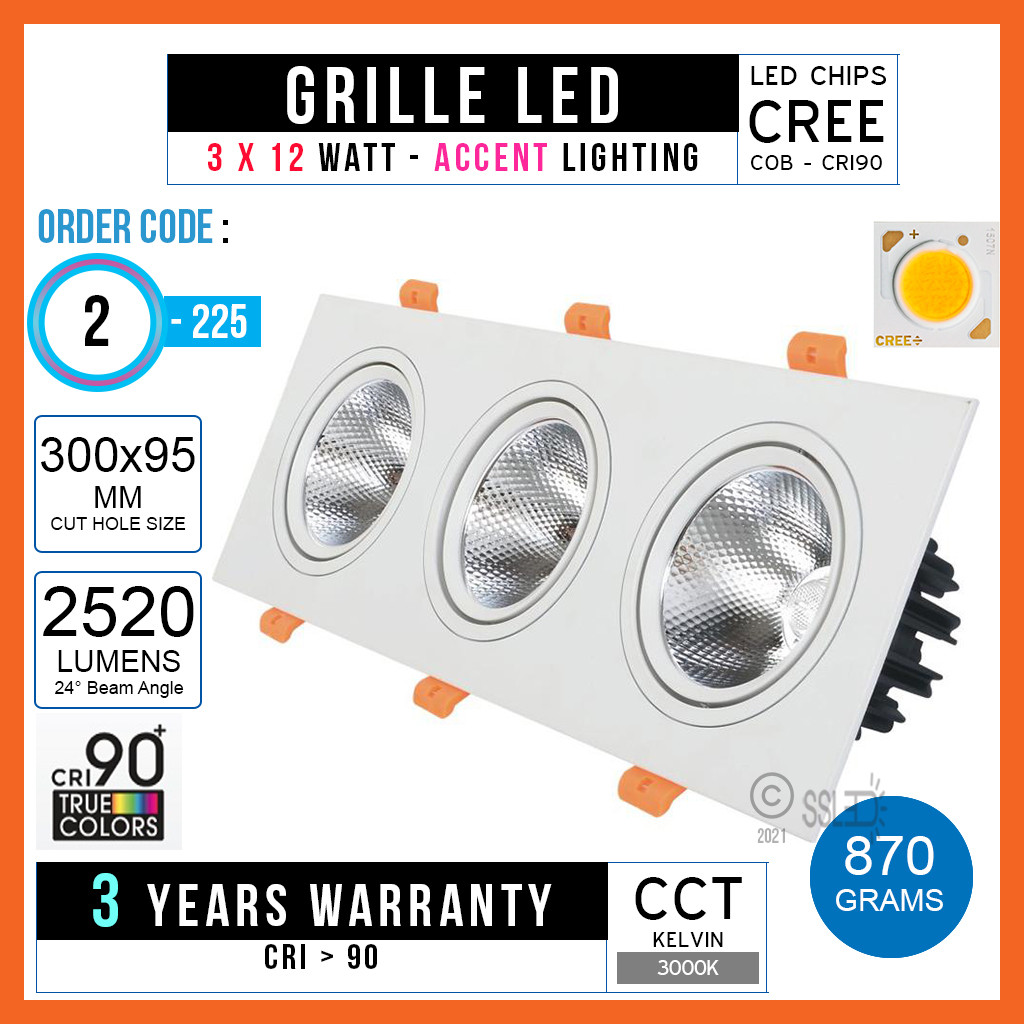 GrilleLight 3 X 12 Watt CREE COB