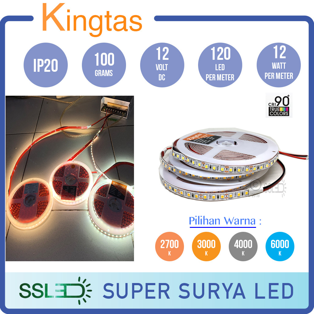 KINGTAS LED Strip DC 12Volt 120 leds per meter 1 Roll 5 Meter