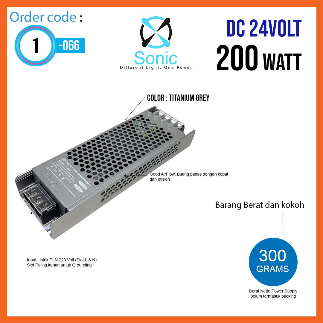 Sonic Titanium Grey Switching Mode Power Supply DC24Volt 200 Watt 8.3A