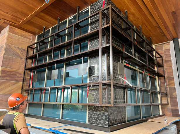 Blackened steel patina bar shelving