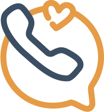 Icon showing a telephone inside a speech bubble with a love heart inside.