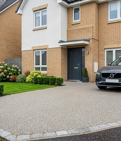 Modern resin driveway adding kerb appeal to a family home.