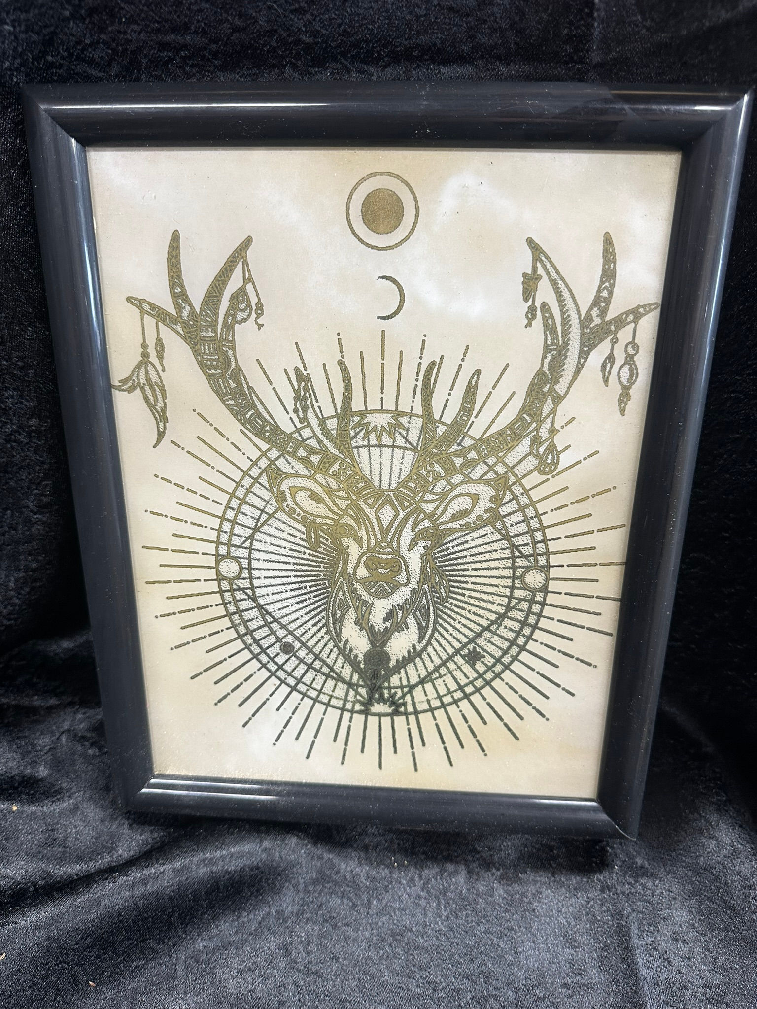Stag framed glass art
