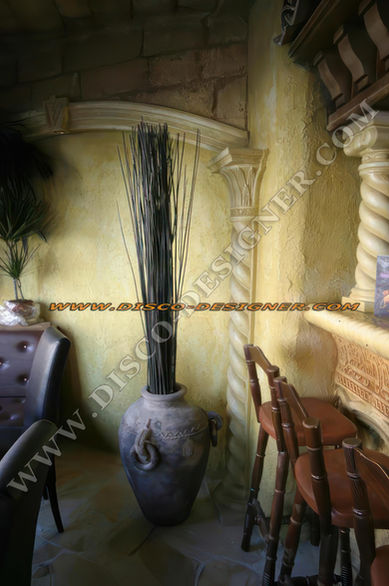 medieval fantasy bar with intricately carved wooden beams and columns, intricately designed arches and windows, leather seating, wooden tables, high ceilings, carved panels on the walls, bar front view