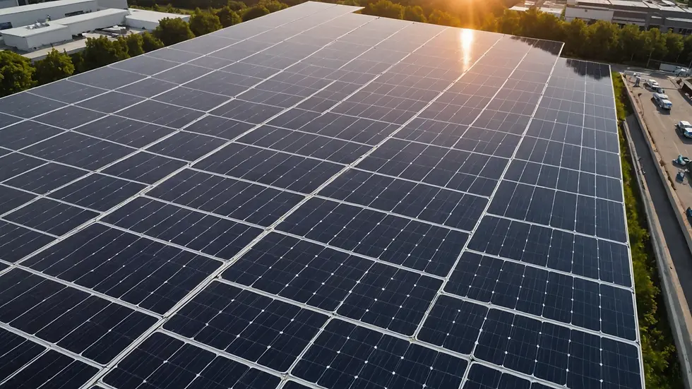 High angle view of solar panels installed on a commercial roof