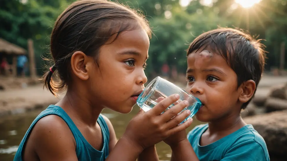 Eye-level view of a child drinking clean water