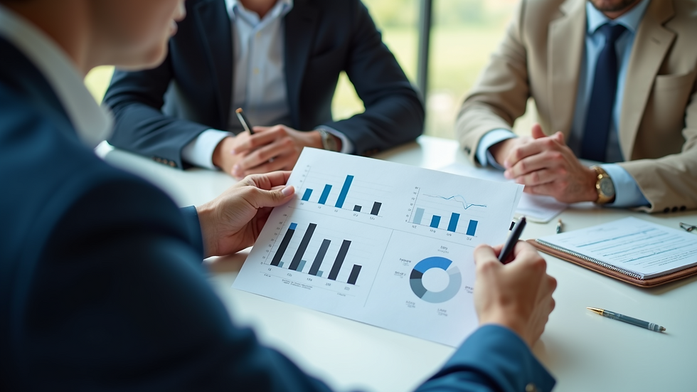 Close-up view of financial advisor explaining charts to a business owner