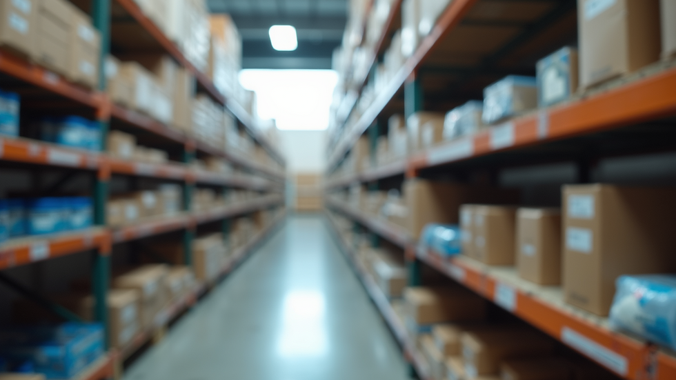 Eye-level view of a clean, organized inventory shelf