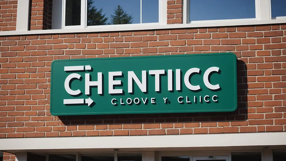 Eye-level view of a small-town clinic signage
