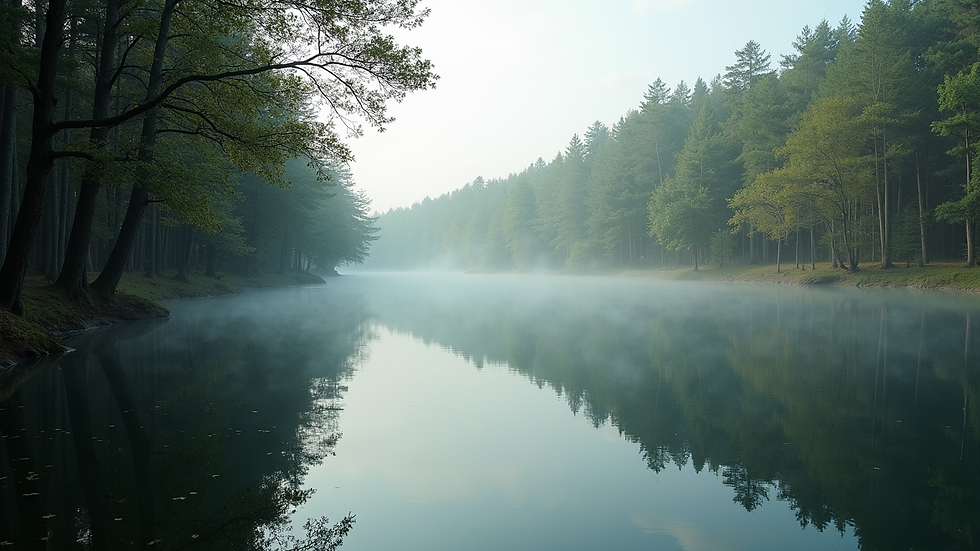 Eye-level view of a tranquil lake surrounded by trees