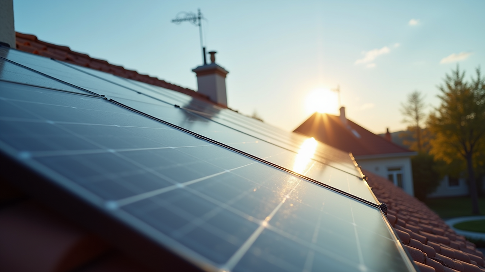 Eye-level view of rooftop solar panels on a residential home