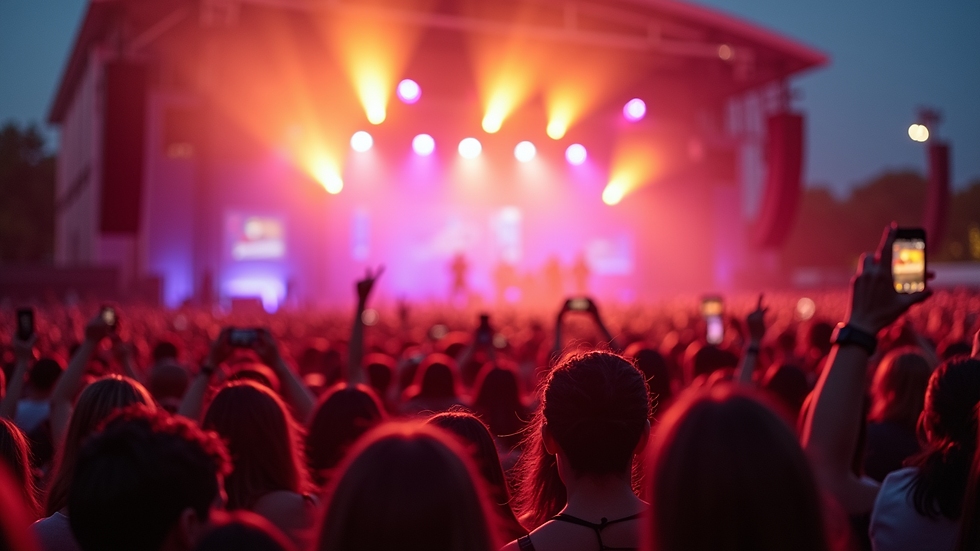 High angle view of a vibrant music festival crowd