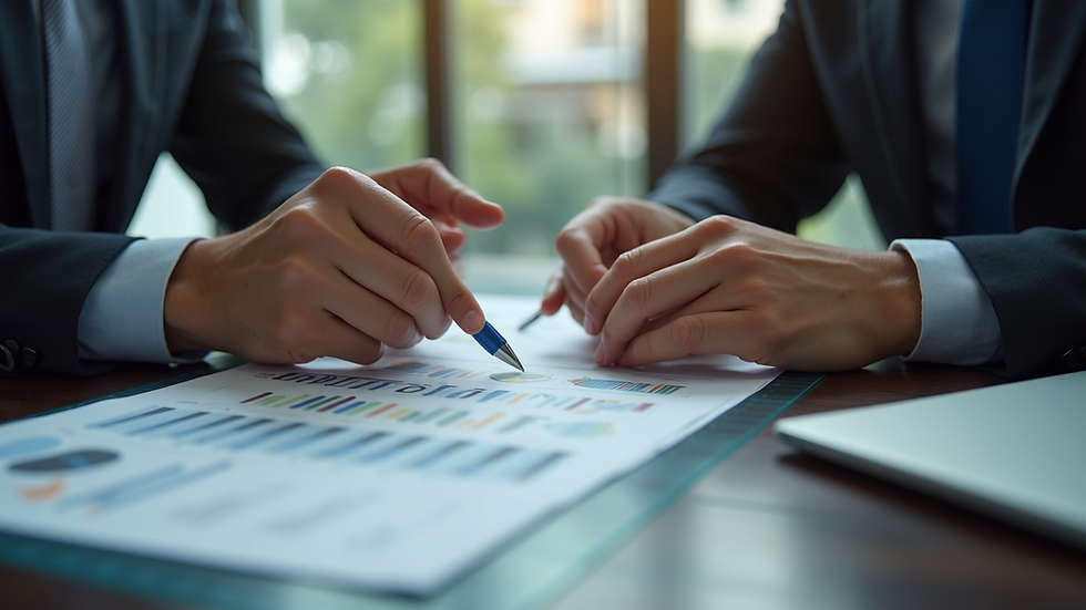 Eye-level view of a financial advisor explaining investment options to a client