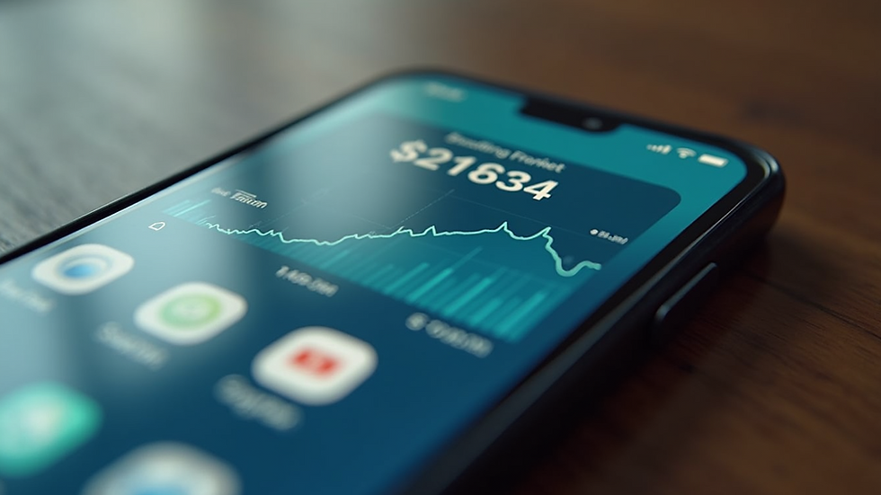 High angle view of a smartphone displaying financial apps