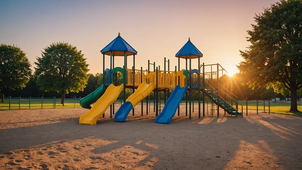 Eye-level view of an empty playground at sunset