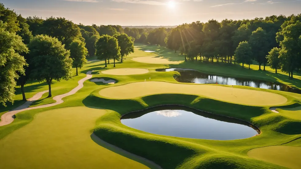Wide angle view of the lush golf course