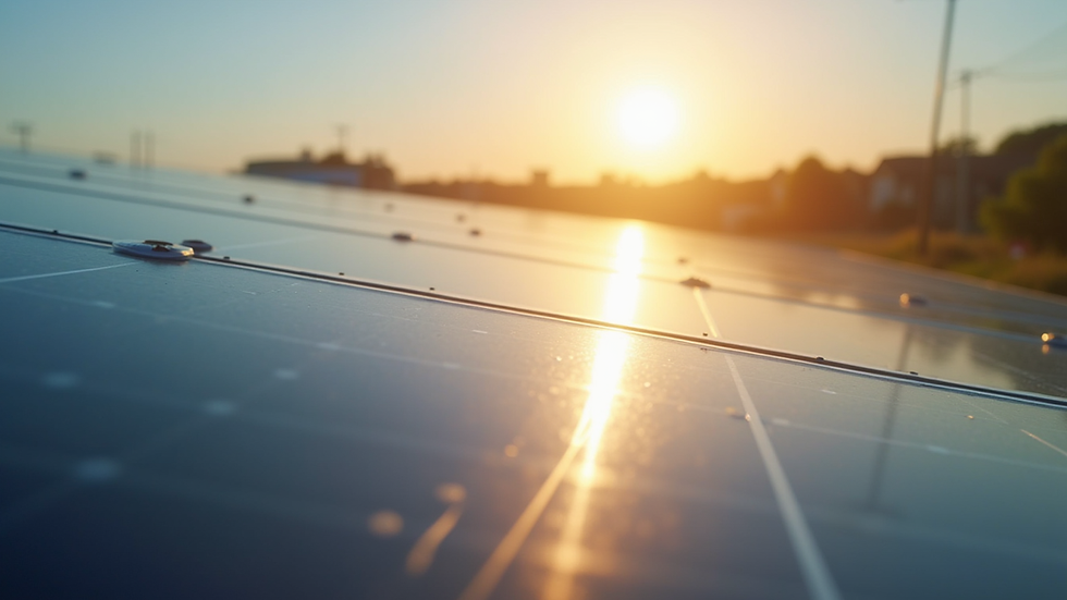 Close-up view of solar panel surface reflecting sunlight