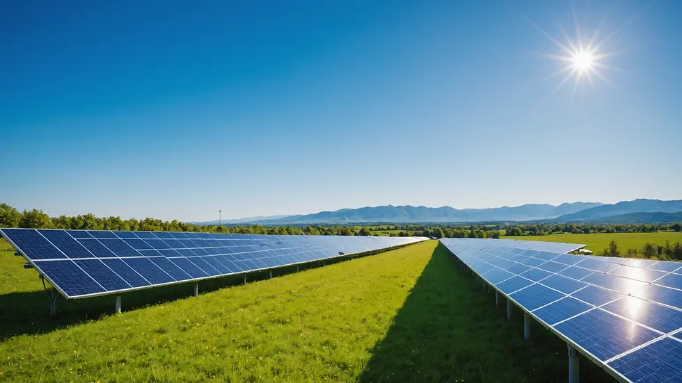 Eye-level view of a solar energy installation with clear blue skies