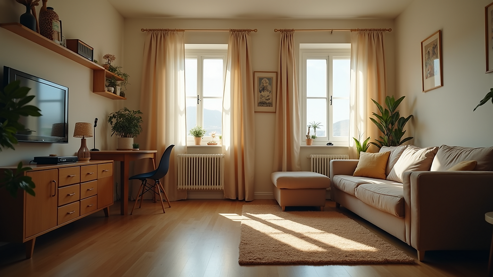 Wide angle view of a parent's modest living space