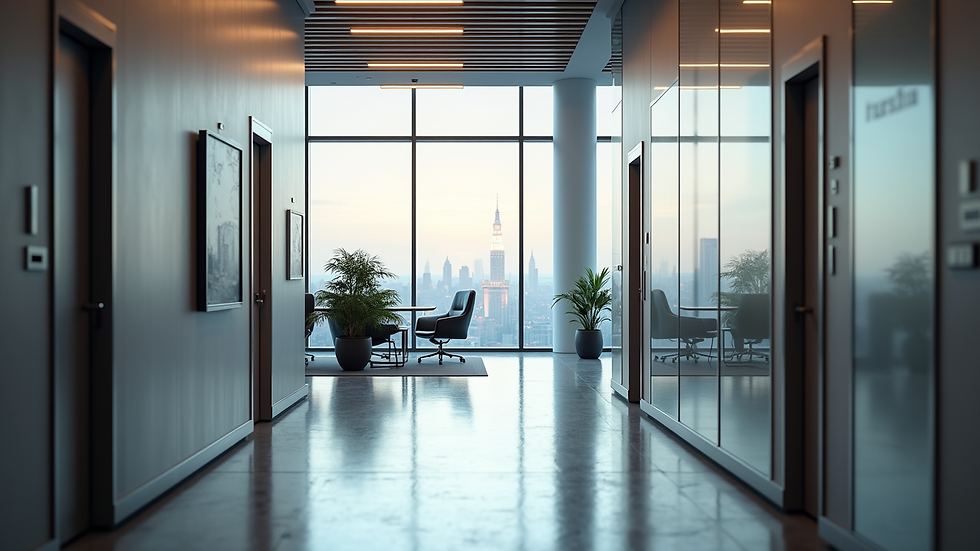 Eye-level view of modern office space showcasing innovative design elements
