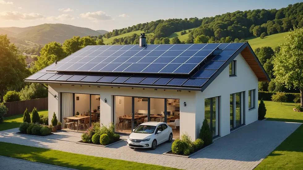 Close-up view of a home with solar energy panels on the roof