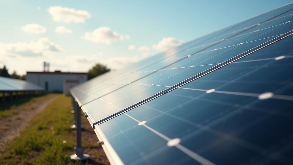 Wide angle view of a commercial solar installation in an industrial park