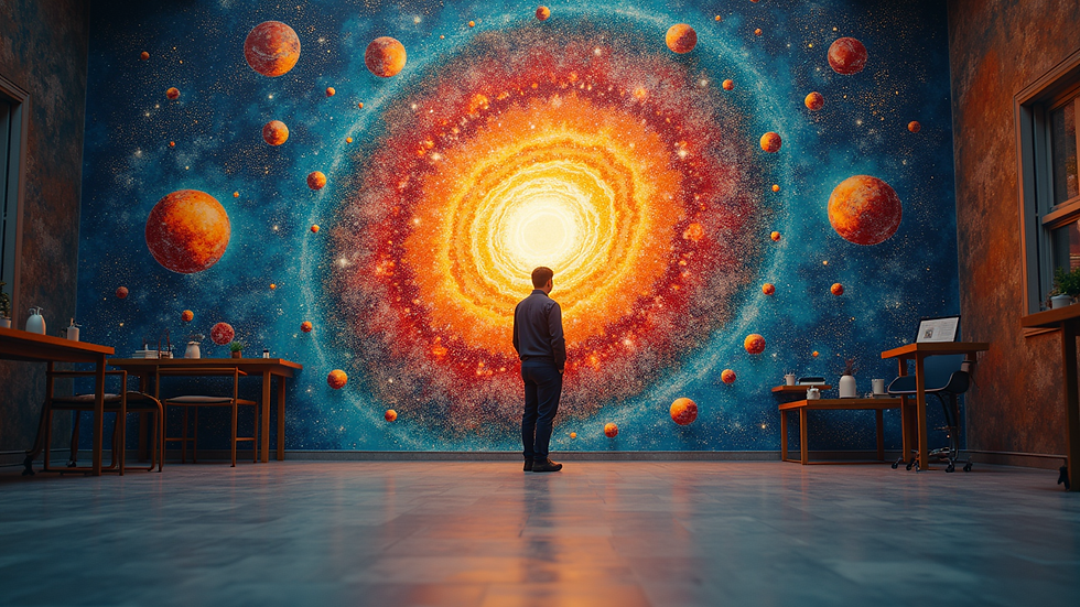 Eye-level view of a colorful astrological mural