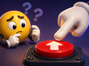 Cartoon character hesitating to press a red update button, illustrating whether it is safe to update OBS Studio