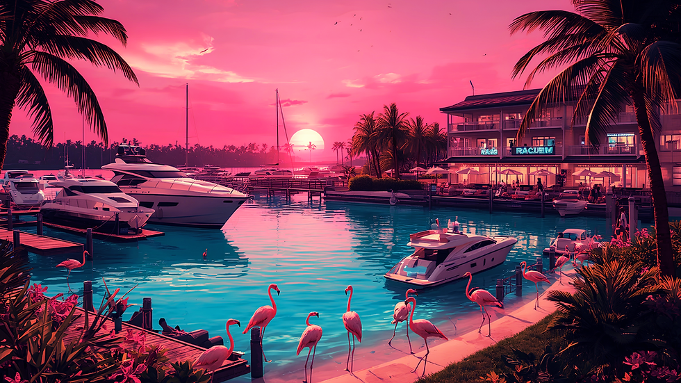 Marina Money Pink Harbor Crime Drama Overlay, GTA inspired Vice City
