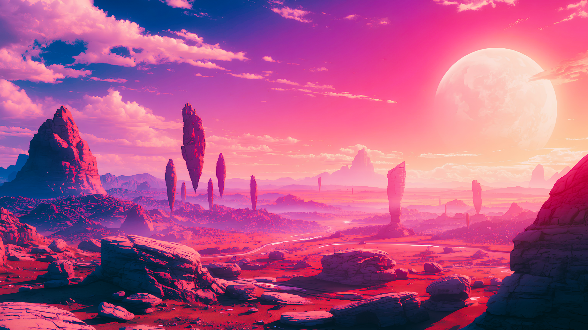 sunset moon anime overlay, desert horizon background, anime desert overlay, scarlet desert wallpaper, anime stream overlay, f