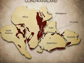 Gondwanaland map showing the ancient Supermountain belt connected to Mozambique Rubies and deep geological time.