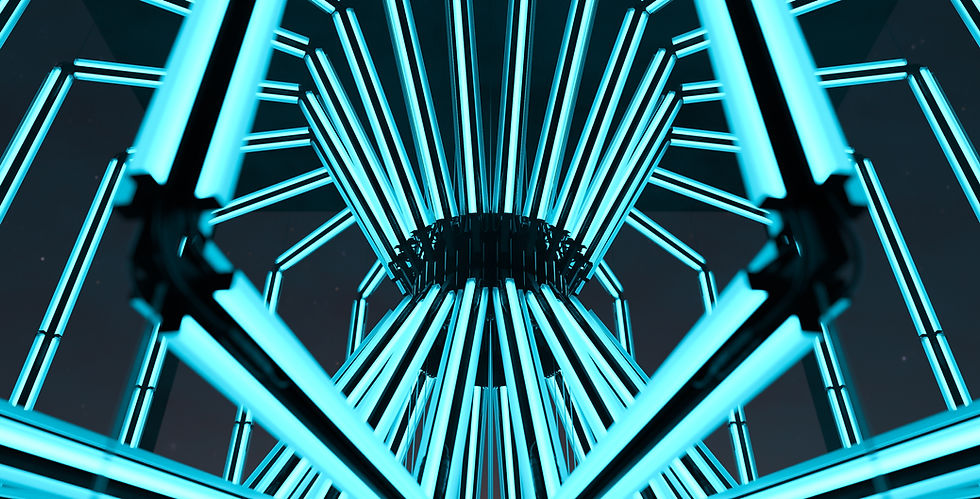 Instalacja artystyczna z podłużnych, świecących elementów.