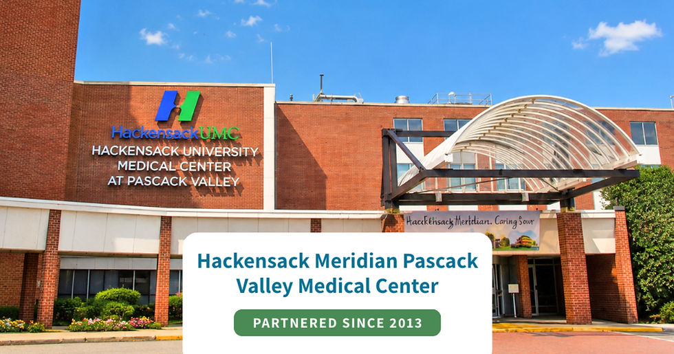 Exterior of Hackensack Meridian Pascack Valley Medical Center in Westwood, New Jersey, celebrating its hospital partnership with Onsite Neonatal Partners since 2013.