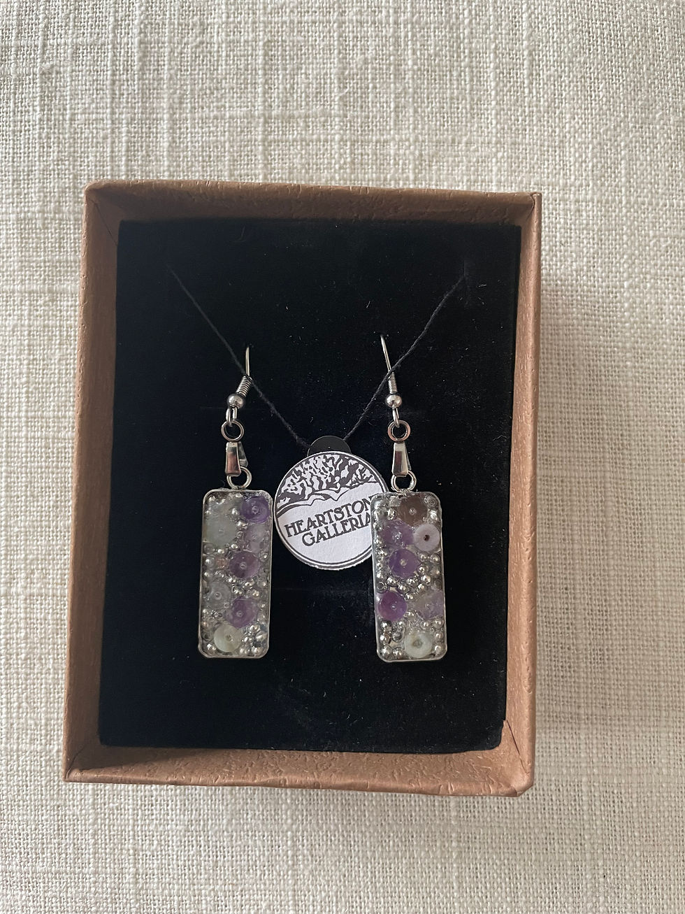 Thumbnail: Micro-Mosaic Glass Bead Earrings Green & Purple