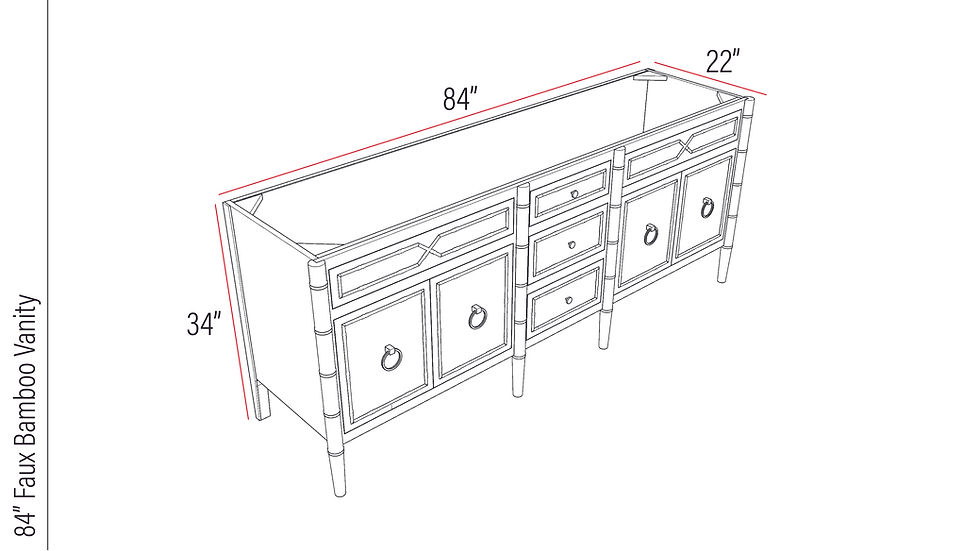 Thumbnail: Eze Faux Bamboo Double Sink Bath Vanity Base with Drawers | Extra Large