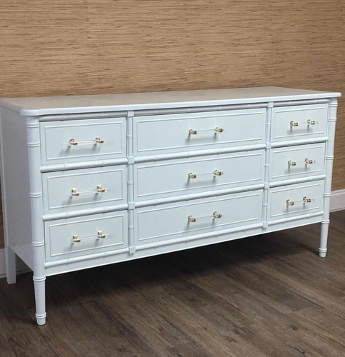 white bamboo dresser Kennedy Faux Extra Wide drawer rattan dresser Henry Link Faux Bamboo &