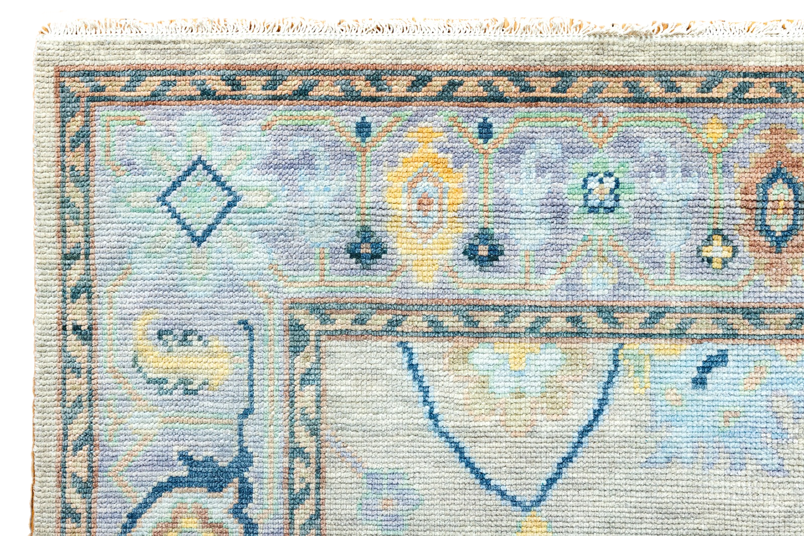 New Wool Oushak Rug in Light Greige with Cream, Muted Violet