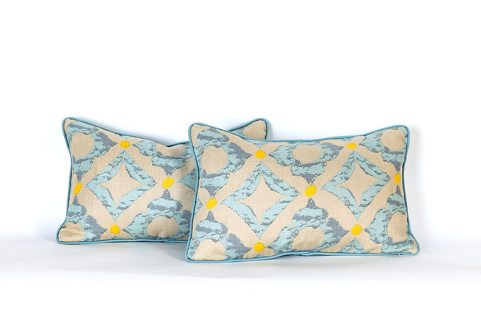 Pair of Custom Lumbar Pillows in Studio B's Now and Then Pattern