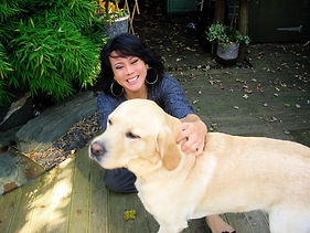 SMILING WOMAN WITH DOG