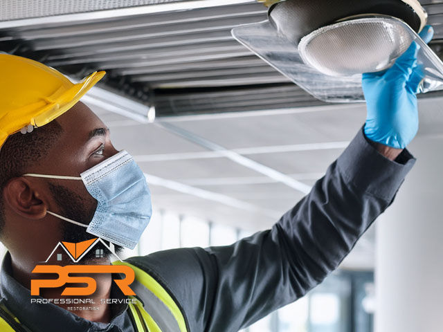 expert technician working air duct service hvac cleaning
