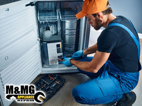 professional appliance repairman fixing ice maker