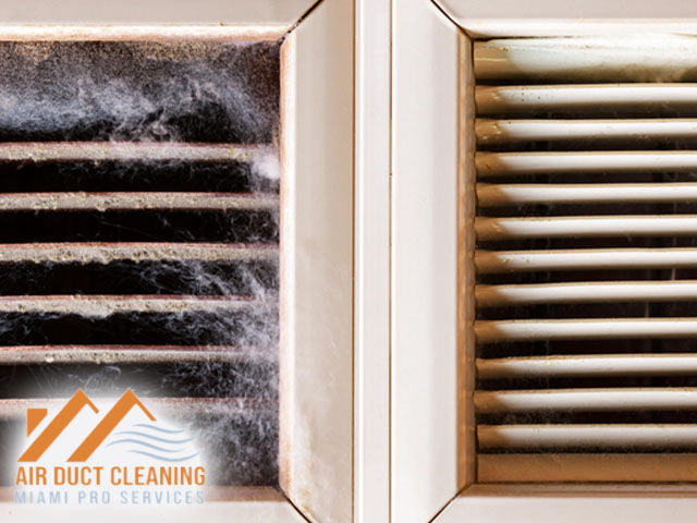 side by side before air duct full of dust mold after completely clean