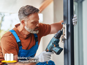 sliding door repairman performing routine maintenance