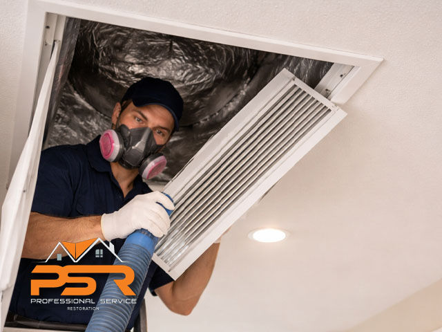 air duct cleaning technician cleans, bright modern Florida home for dust reduction