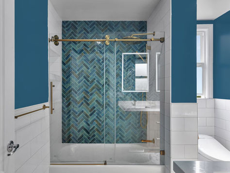 Contemporary bathroom remodeling with shower, beautiful tile application toilet separate