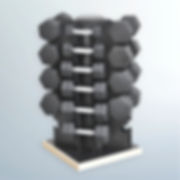 VIRGIN RUBBER SUPER HEX DUMBBELL 10 PAIR SET WITH VERTICAL RACK IN BLACK